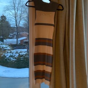 Guess Striped Knit Midi Dress in Cream, Gray and Brown